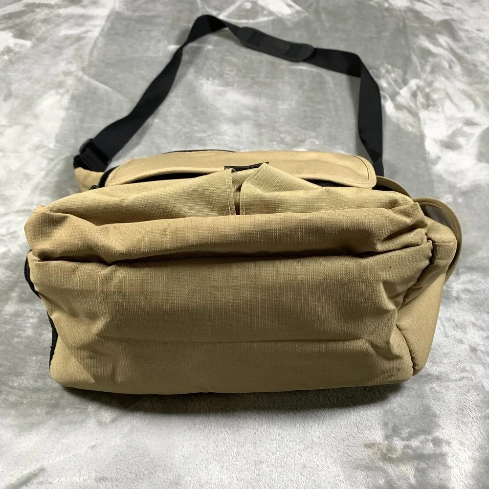 LL Bean Crossbody Messenger Bag Tan Black Satchel Travel Diaper Ripstop Nylon